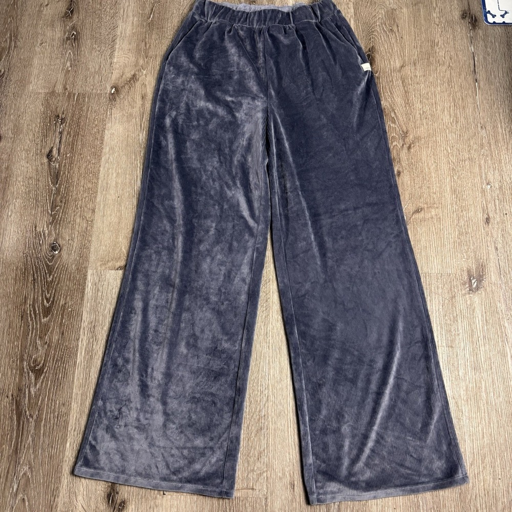 Vuori Haven Women's M  Wide Leg Pants Azure Ribbed Velour Lounge VW4075 Drape